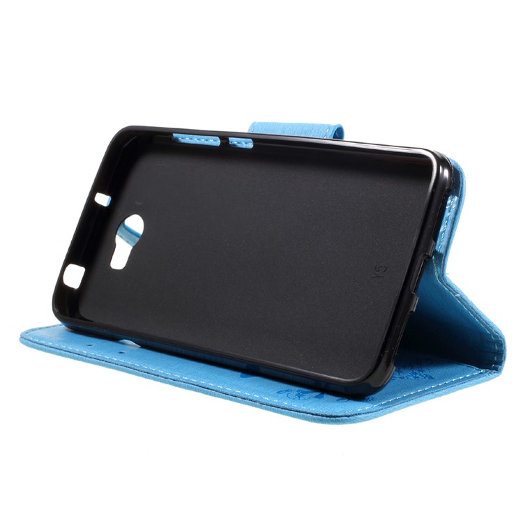 Imprint Butterfly Flower Leather Stand Cover for Huawei Y5 II - Blue-4