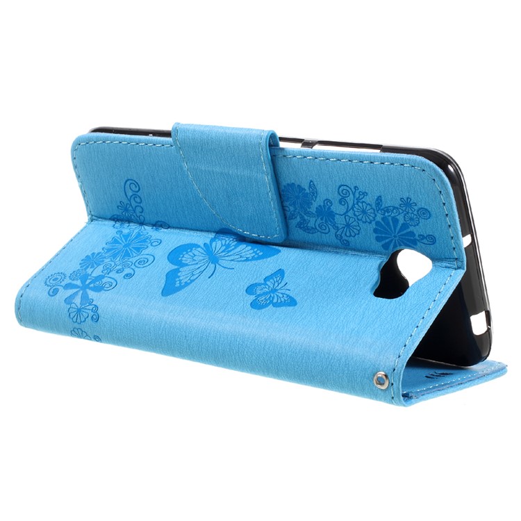Imprint Butterfly Flower Leather Stand Cover for Huawei Y5 II - Blue-5