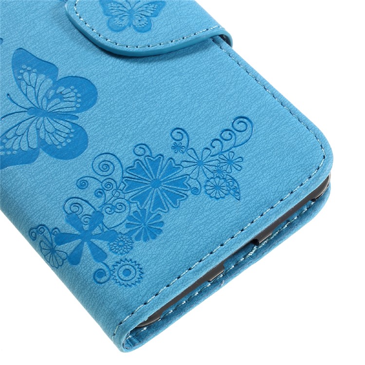 Imprint Butterfly Flower Leather Stand Cover for Huawei Y5 II - Blue-7