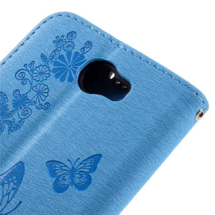 Imprint Butterfly Flower Leather Stand Cover for Huawei Y5 II - Blue-8
