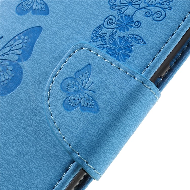 Imprint Butterfly Flower Leather Stand Cover for Huawei Y5 II - Blue-9