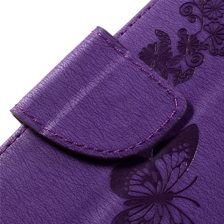 Imprint Butterfly Flower Leather Wallet Flip Case for Huawei Y5 II - Purple-10