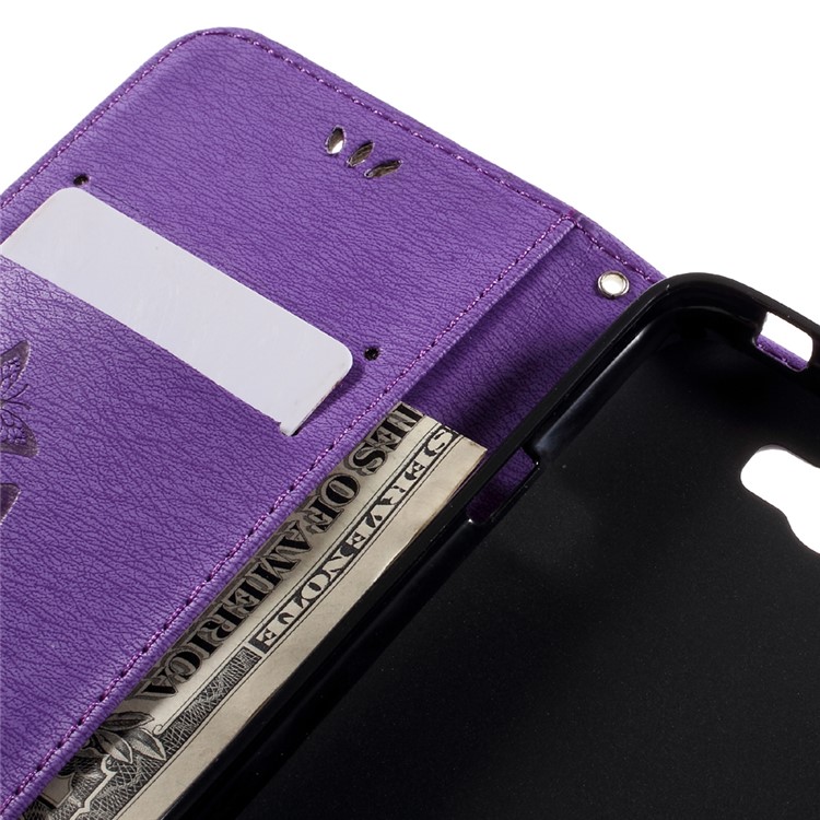 Imprint Butterfly Flower Leather Wallet Flip Case for Huawei Y5 II - Purple-11