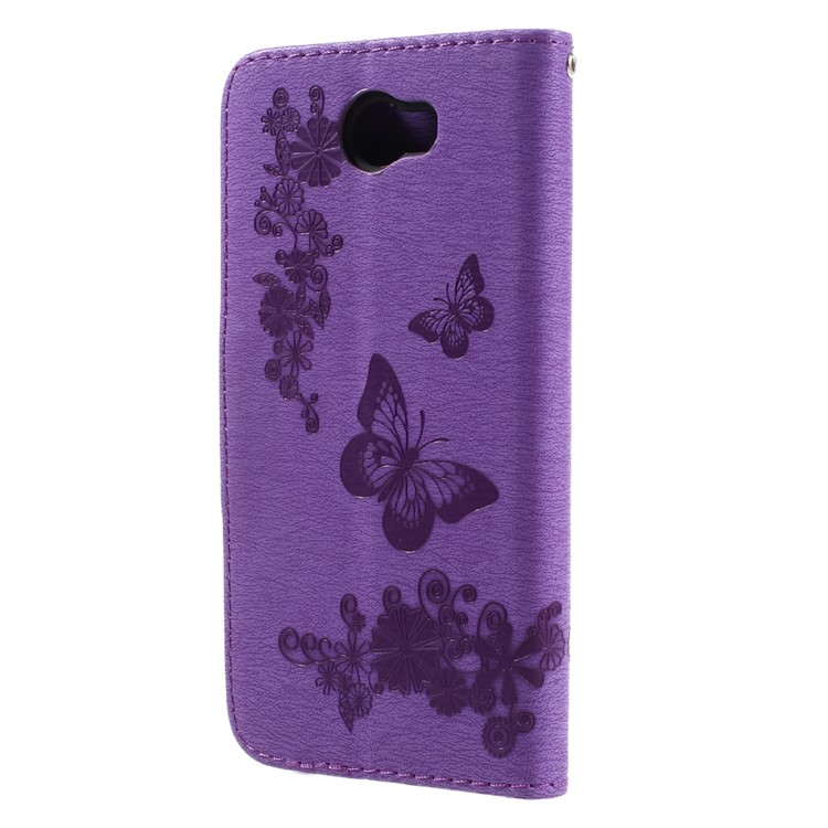 Imprint Butterfly Flower Leather Wallet Flip Case for Huawei Y5 II - Purple-2