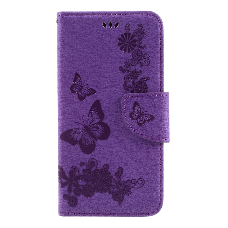 Imprint Butterfly Flower Leather Wallet Flip Case for Huawei Y5 II - Purple-3