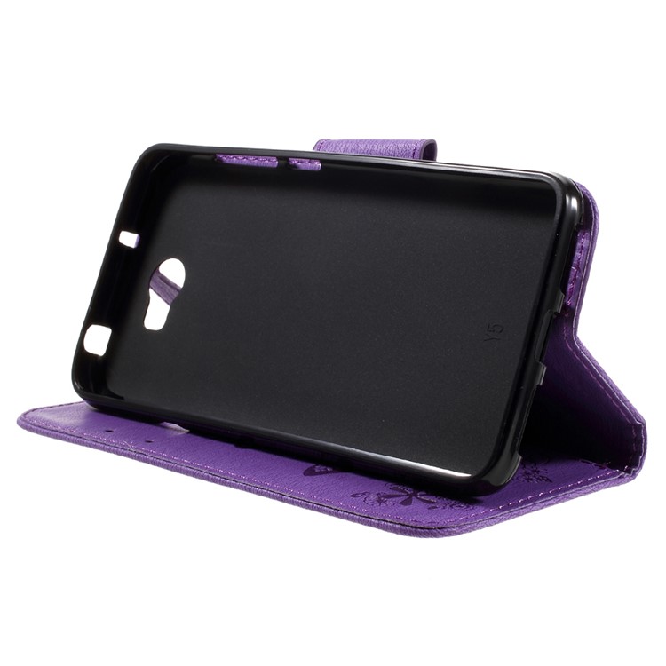 Imprint Butterfly Flower Leather Wallet Flip Case for Huawei Y5 II - Purple-4