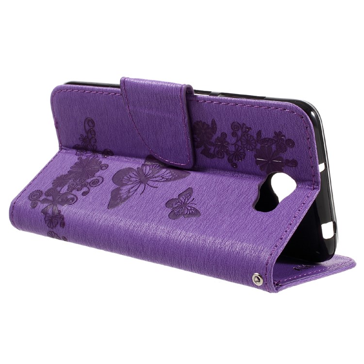 Imprint Butterfly Flower Leather Wallet Flip Case for Huawei Y5 II - Purple-5