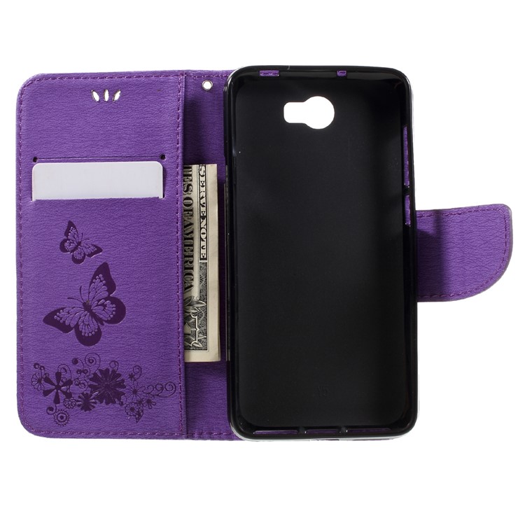 Imprint Butterfly Flower Leather Wallet Flip Case for Huawei Y5 II - Purple-6