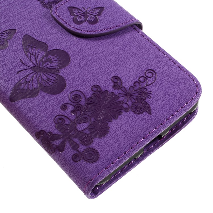 Imprint Butterfly Flower Leather Wallet Flip Case for Huawei Y5 II - Purple-7