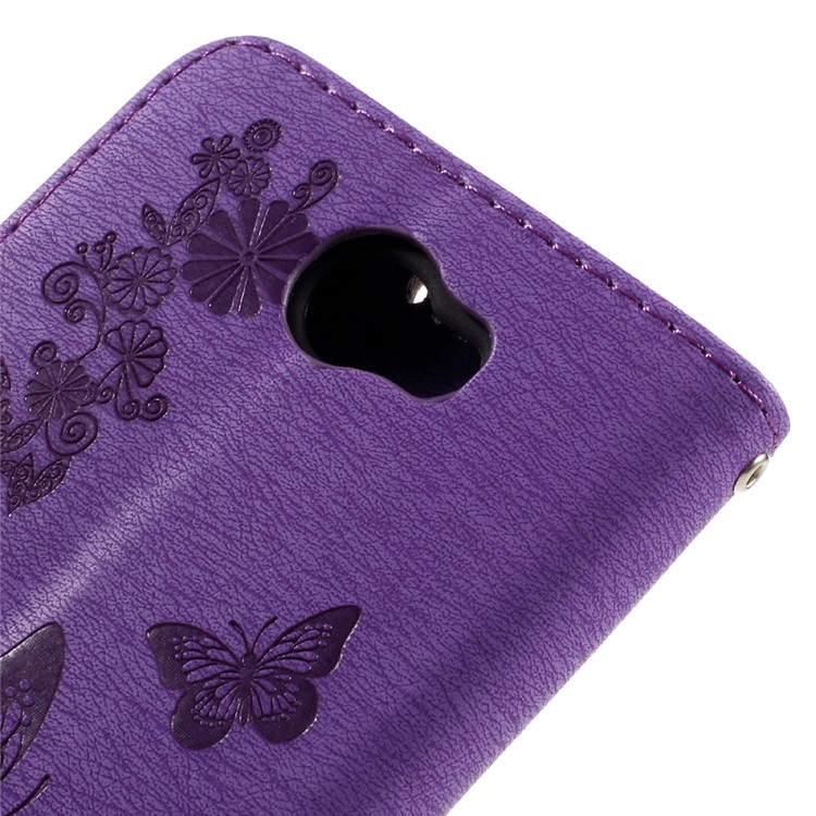 Imprint Butterfly Flower Leather Wallet Flip Case for Huawei Y5 II - Purple-8