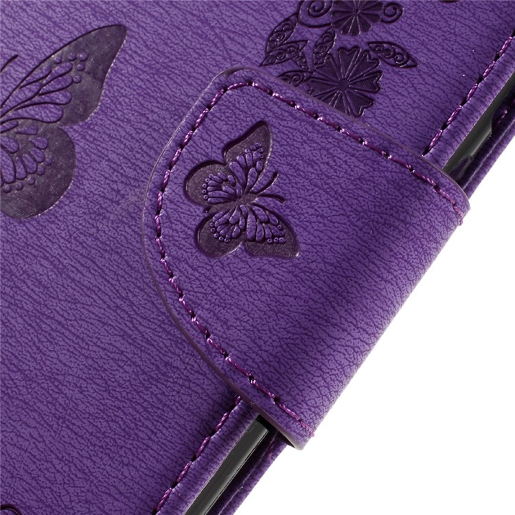 Imprint Butterfly Flower Leather Wallet Flip Case for Huawei Y5 II - Purple-9