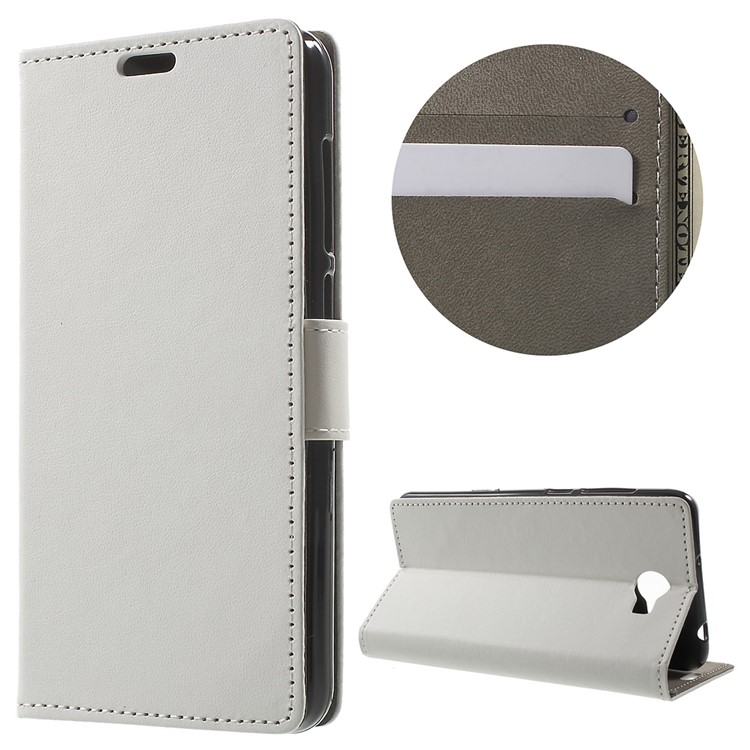 Faux Leather Wallet Stand Cover for Huawei Y6II Compact - White-1