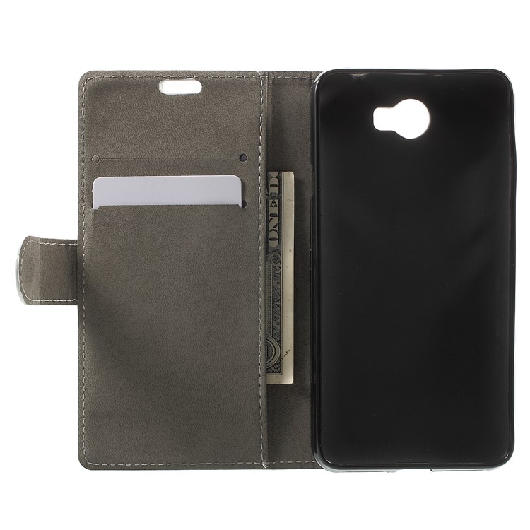 Faux Leather Wallet Stand Cover for Huawei Y6II Compact - White-4