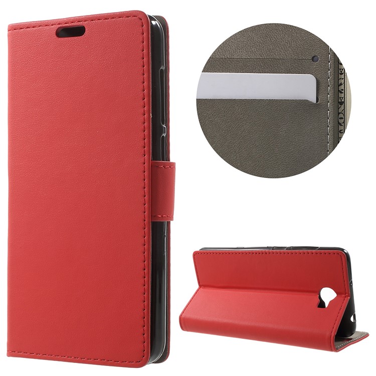 Faux Leather Wallet Stand Phone Case for Huawei Y6II Compact - Red-1