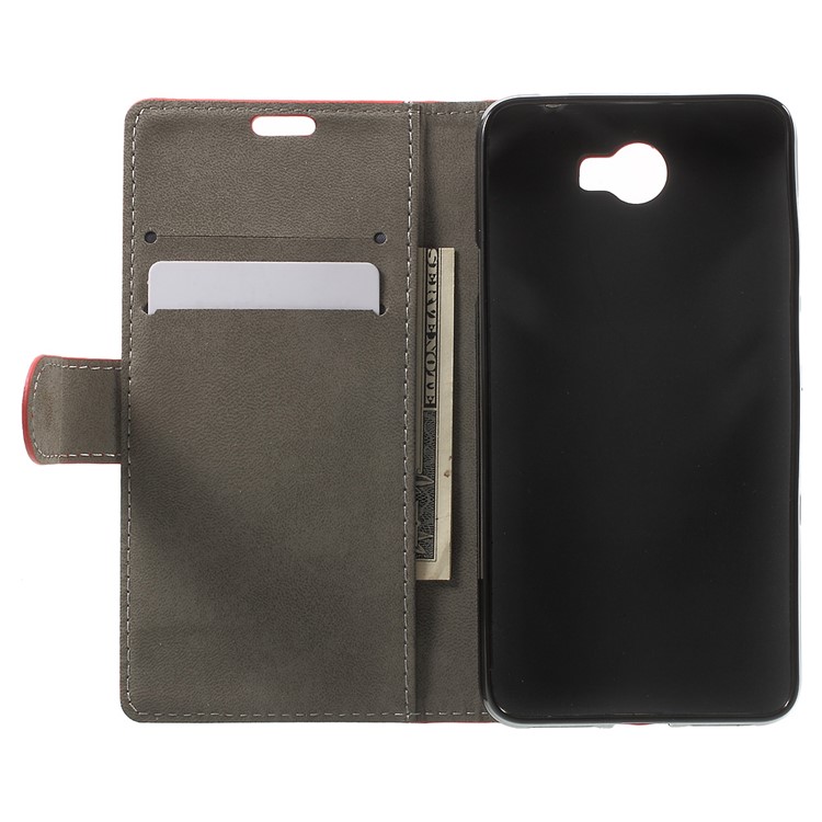 Faux Leather Wallet Stand Phone Case for Huawei Y6II Compact - Red-4