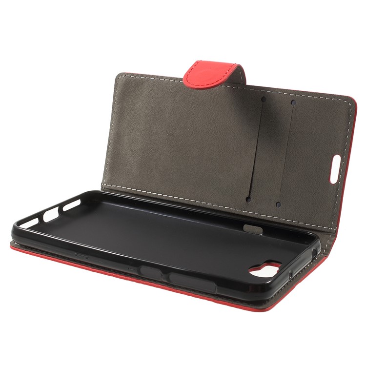 Faux Leather Wallet Stand Phone Case for Huawei Y6II Compact - Red-5