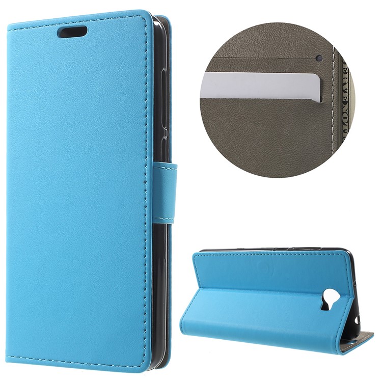 Faux Leather Wallet Case Protector for Huawei Y6II Compact - Blue-1