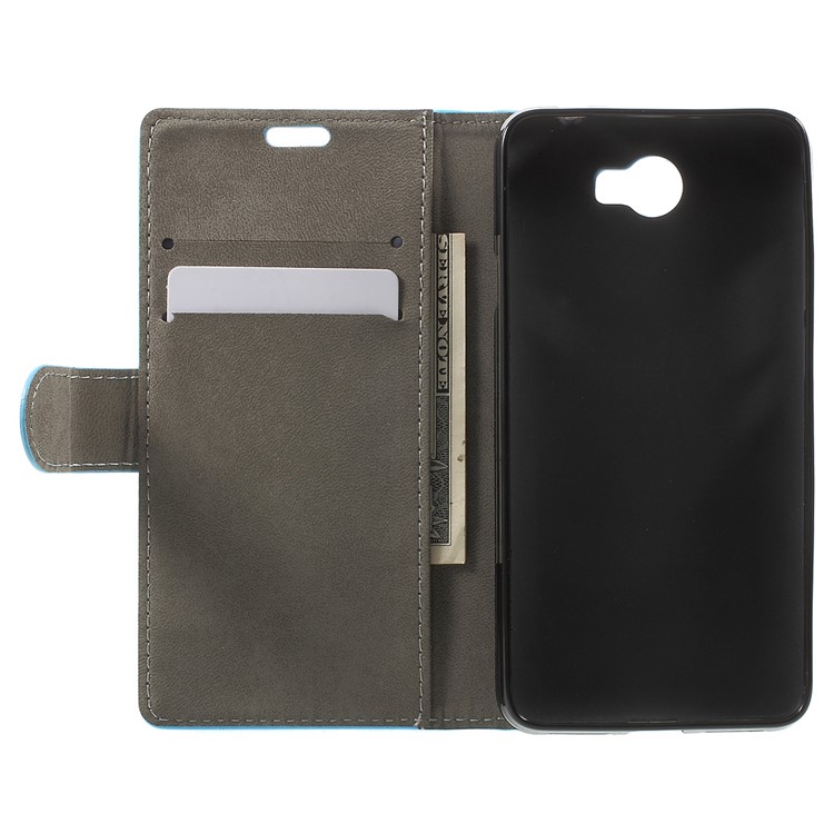 Faux Leather Wallet Case Protector for Huawei Y6II Compact - Blue-4