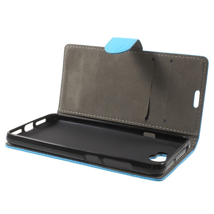 Faux Leather Wallet Case Protector for Huawei Y6II Compact - Blue-5