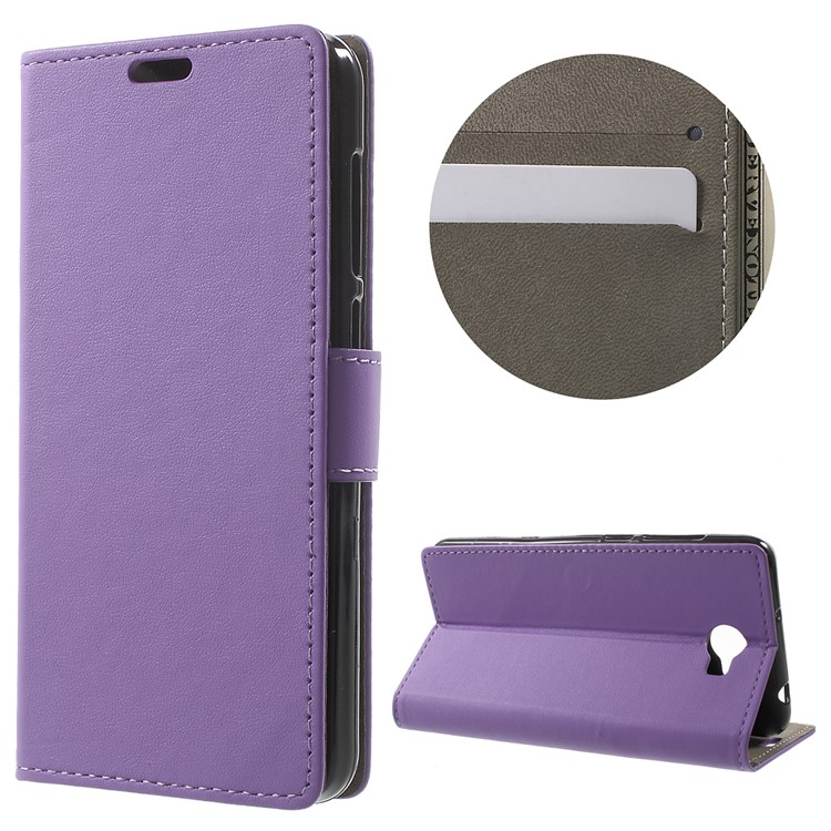 Faux Leather Cover Wallet Stand Phone Case for Huawei Y6II Compact - Purple-1