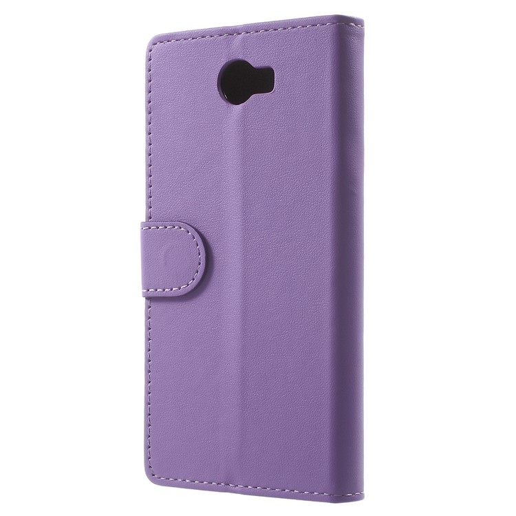 Faux Leather Cover Wallet Stand Phone Case for Huawei Y6II Compact - Purple-2