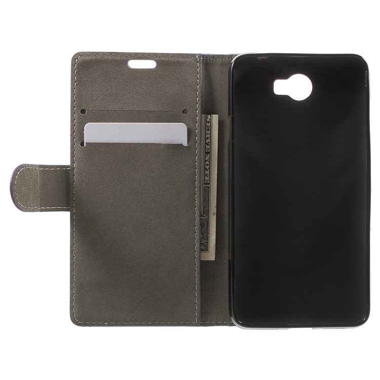Faux Leather Cover Wallet Stand Phone Case for Huawei Y6II Compact - Purple-4