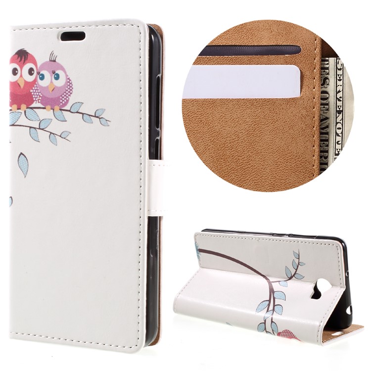 Wallet Leather Stand Case for Huawei Y6II Compact - Two Owls on the Tree Branch-1