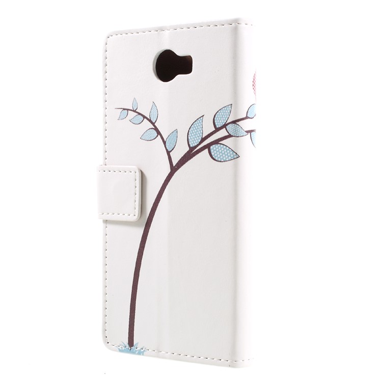 Wallet Leather Stand Case for Huawei Y6II Compact - Two Owls on the Tree Branch-2