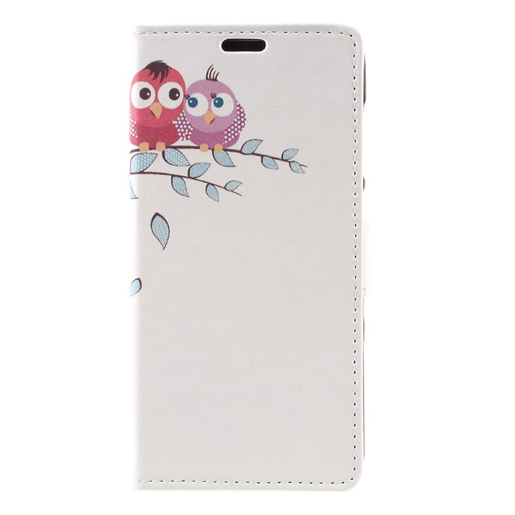 Wallet Leather Stand Case for Huawei Y6II Compact - Two Owls on the Tree Branch-3
