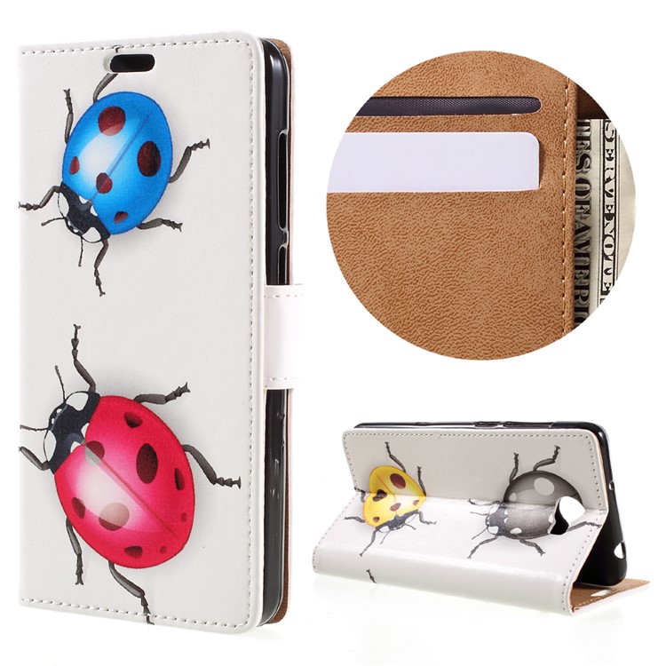 Wallet Leather Stand Cover for Huawei Y6II Compact - Colorized Ladybug-1