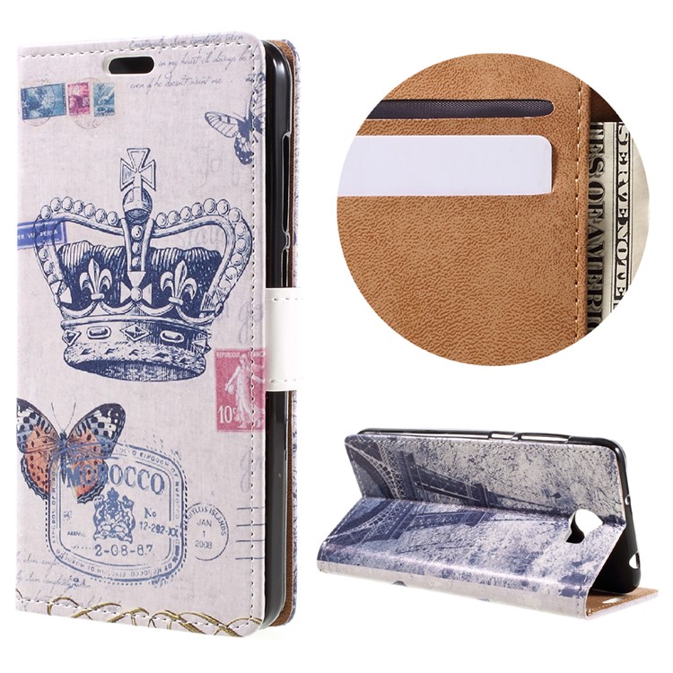 Phone Leather Stand Case for Huawei Y6II Compact - Crown and Butterfly-1