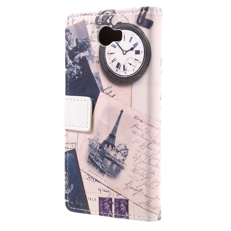 Leather Stand Case with Card Slots for Huawei Y6II Compact - Eiffel Tower and Characters-2