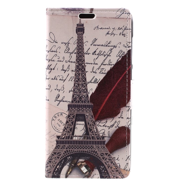 Leather Stand Case with Card Slots for Huawei Y6II Compact - Eiffel Tower and Characters-3