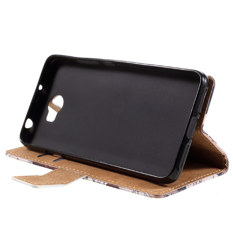 Leather Stand Case with Card Slots for Huawei Y6II Compact - Eiffel Tower and Characters-4