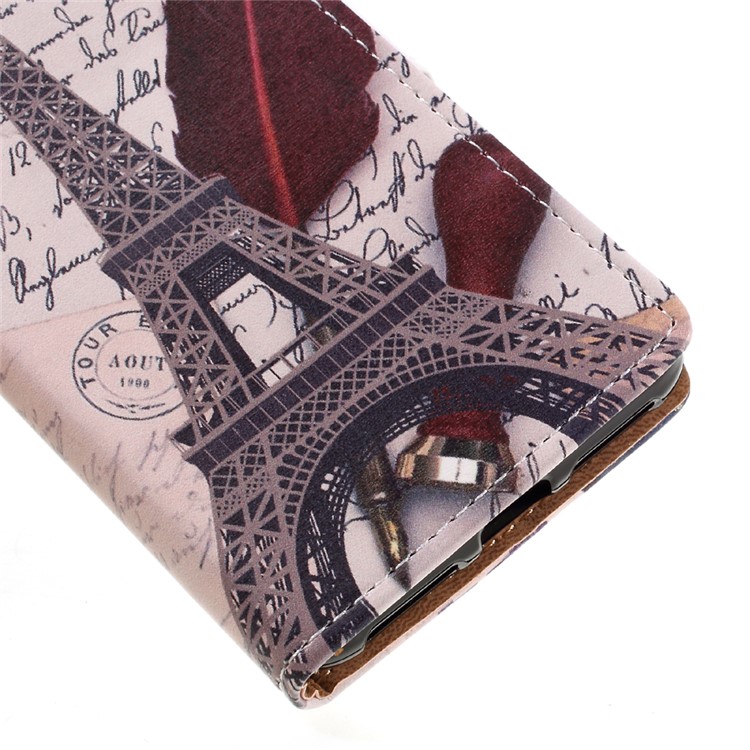 Leather Stand Case with Card Slots for Huawei Y6II Compact - Eiffel Tower and Characters-8