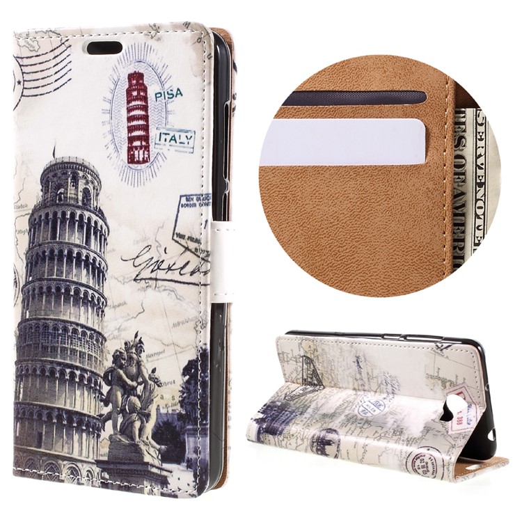 Leather Stand Cover with Card Slots for Huawei Y6II Compact - Leaning Tower of Pisa-1