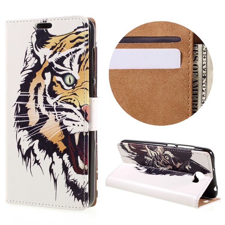 Leather Card Holder Case for Huawei Y6II Compact - Fierce Tiger-1