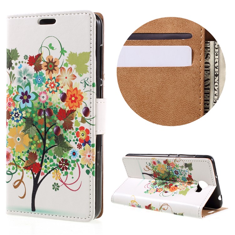 Leather Stand Case with Card Slots for Huawei Y6II Compact - Colorized Tree-1