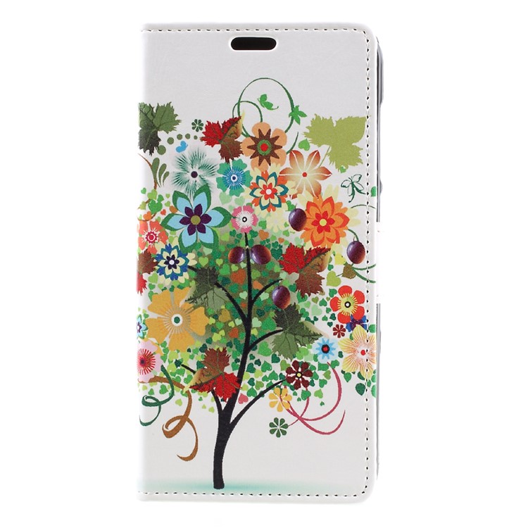 Leather Stand Case with Card Slots for Huawei Y6II Compact - Colorized Tree-3