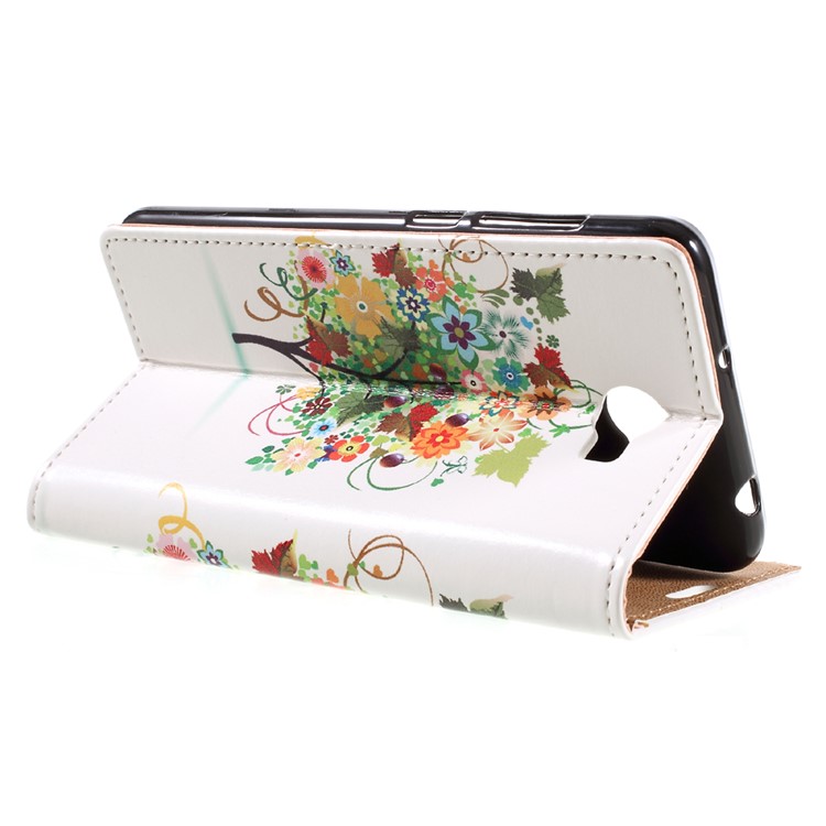 Leather Stand Case with Card Slots for Huawei Y6II Compact - Colorized Tree-5