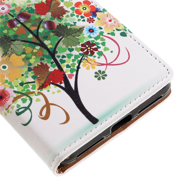 Leather Stand Case with Card Slots for Huawei Y6II Compact - Colorized Tree-8