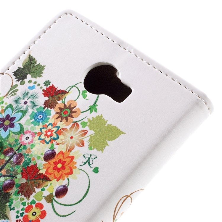 Leather Stand Case with Card Slots for Huawei Y6II Compact - Colorized Tree-9