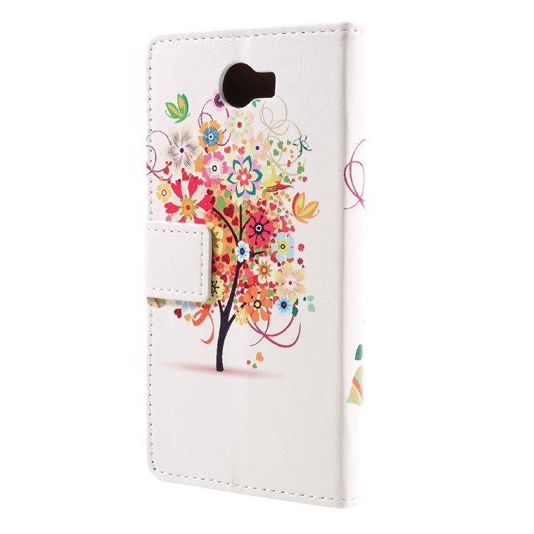 Leather Stand Cover with Card Slots for Huawei Y6II Compact - Flowered Tree-2