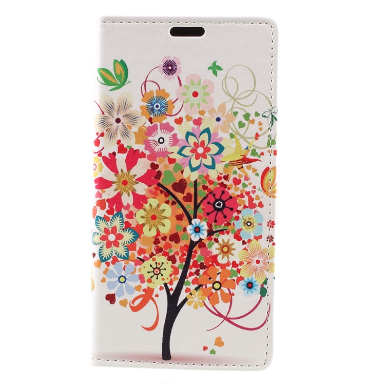 Leather Stand Cover with Card Slots for Huawei Y6II Compact - Flowered Tree-3