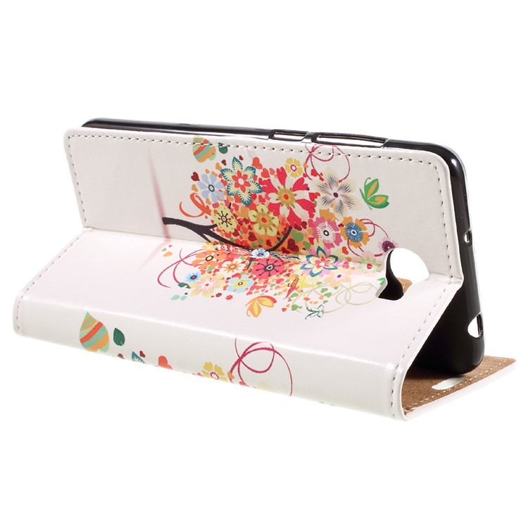 Leather Stand Cover with Card Slots for Huawei Y6II Compact - Flowered Tree-5