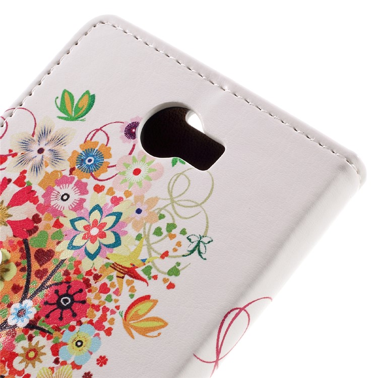 Leather Stand Cover with Card Slots for Huawei Y6II Compact - Flowered Tree-9