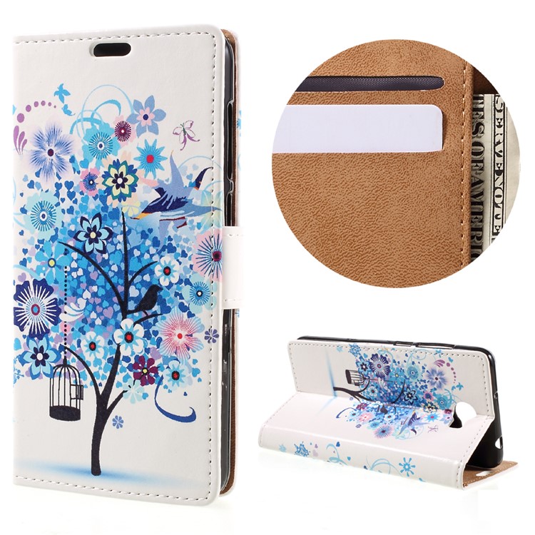Wallet Leather Stand Case for Huawei Y6II Compact - Blue Tree-1
