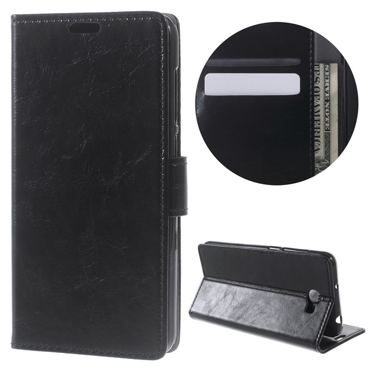Crazy Horse Wallet Leather Case for Huawei Y6II Compact - Black-1