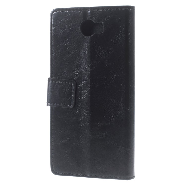 Crazy Horse Wallet Leather Case for Huawei Y6II Compact - Black-2