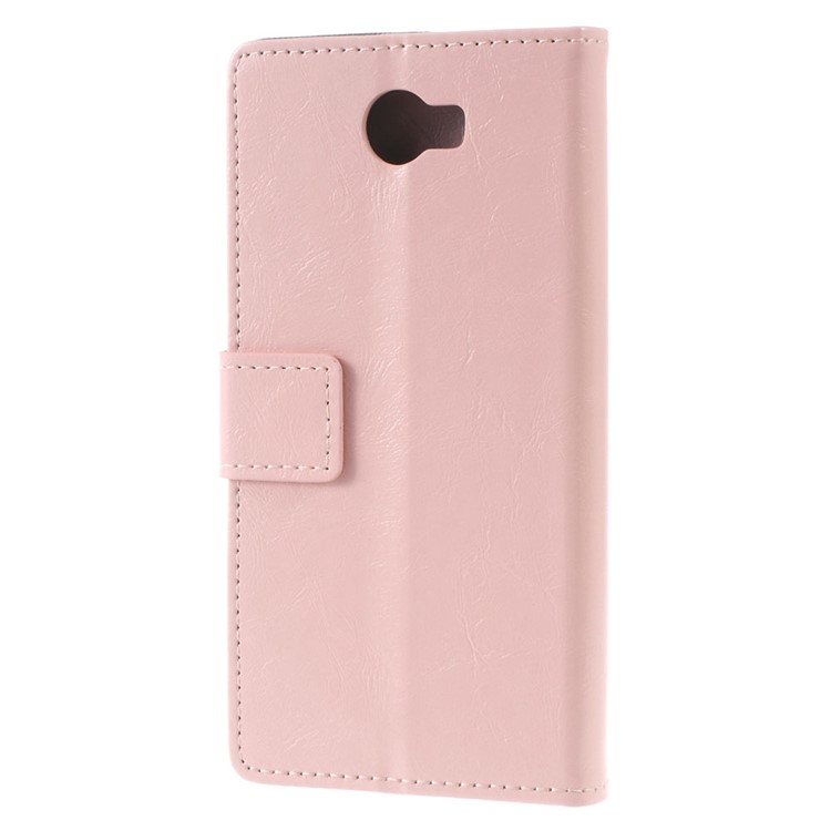 Crazy Horse Wallet Leather Stand Case for Huawei Y6II Compact - Pink-2